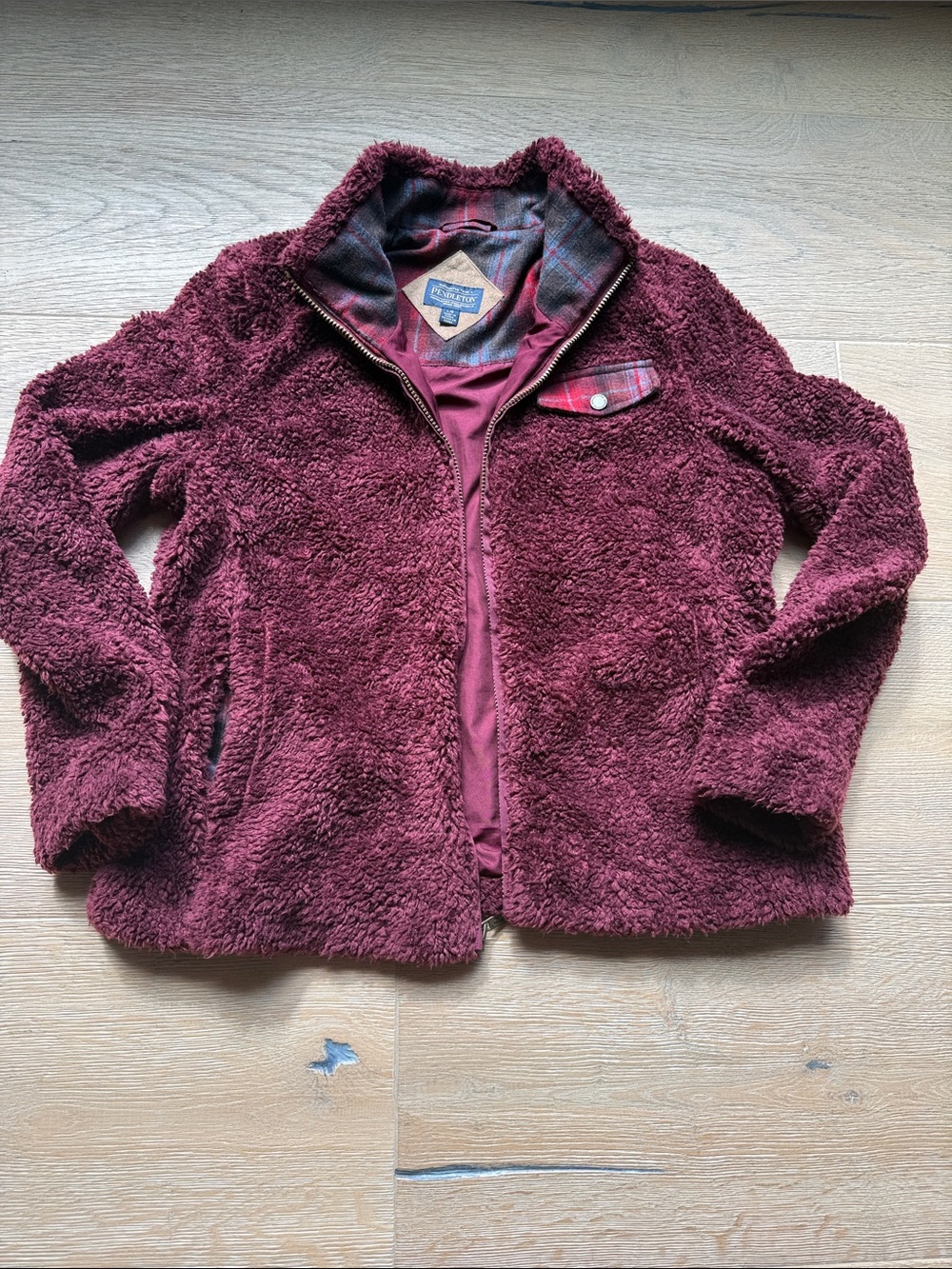 Pendleton Cabernet Sherpa Fleece Zip Jacket | Plaid Pocket